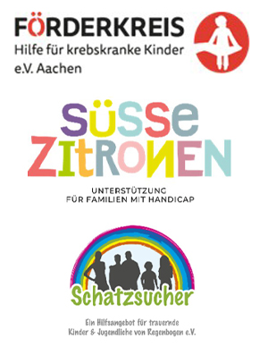 Logo Förderkreis Hilfe für krebskranke Kinder e.V. Aachen / Süße Zitronen – Unterstützung für Familien mit Handicap / Schatzsucher e.V. Regenbogen Ambulanter Hospizdienst